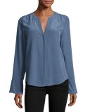 Ceegan Long-Sleeve Silk Top, Blue