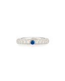 18K Diamond Ring with Blue Sapphire, Size 6