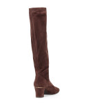 Cyera Stretch-Suede Knee Boot, Dark Brown