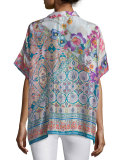 Ajamite Printed Silk Button-Front Blouse, Plus Size