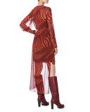 Long-Sleeve Zebra-Print Tunic Dress, Mangosteen