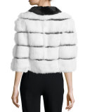 Half-Sleeve Rabbit Fur Jacket w/ Ribbon Insets