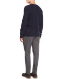 Cashmere Long-Sleeve Henley Sweater, Navy