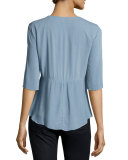 Boulevard Lace-Up Top, Dusty Blue
