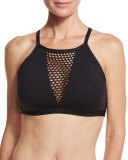 All Meshed-Up High-Neck Swim Top, Black (Available in D-E Cup Sizes)