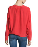 Raglan Split-Neck Blouse, Blood Orange