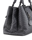 Roma Medium Woven Compartment Tote Bag, Charcoal