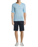 Short-Sleeve Linen Henley T-Shirt, Aquamarine