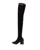 Mesh Chunky-Heel Over-The-Knee Boot, Black