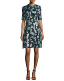 Holly Elbow-Sleeve Dress, Green
