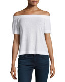 Off-The-Shoulder Slub Tee, White