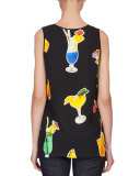 Scoop-Neck Cocktail-Print Tank, Black/Multi