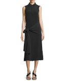 Alto Sleeveless Silk Tie-Waist Shirtdress, Black