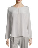 Long-Sleeve Embellished Blouse, Beige