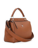 DOTCOM Medium Leather Satchel Bag, Bark/Bubblegum