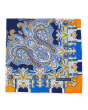 Scarf-Paisley Print Silk Pocket Square, Navy