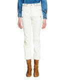 High-Waist Denim Biker Pants, Optic White