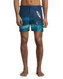 Bulldog Deep Sea Printed Swim Trunks, Blue