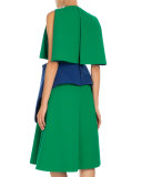 Sleeveless Bicolor Bow Dress, Green/Blue