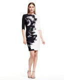 Two-Tone Techno Sheath Dress, Black/White