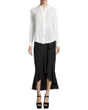 Gisele Draped-Ruffle Maxi Skirt, Black
