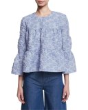 Tiered Seersucker Swing Blouse, Blue