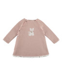Raglan Kitty-Intarsia Sweaterdress, Pink, Size 3M-2