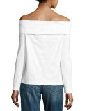 Mercerized Knit Off-the-Shoulder Top, White