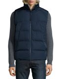 Rabbit Fur-Lined Vest, Navy