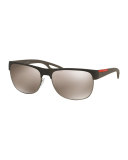 Rectangular Half-Rimmed Sunglasses, Brown