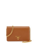 Saffiano Lux Crossbody Bag, Caramel
