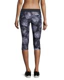 Run ClimaLite® 3/4-Length Floral-Print Compression Tights, Black