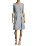 Apron Long Dress w/Godets, Silver/Avocado