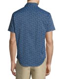Frenchman Performance Floral-Print Short-Sleeve Sport Shirt, Navy