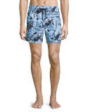 Moorea Paint-Splatter Print Swim Trunks, Pollock
