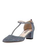 Pet Glitter T-Strap Mid-Heel Pump, Gray