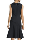 Sleeveless Asymmetric Fit-&-Flare Dress, Black
