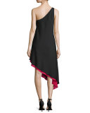 Olivia One-Shoulder Asymmetric Dress, Black/Pink