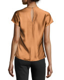 Short-Sleeve Satin Top, Bronze