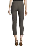 Stretch-Crepe Side-Slit Ankle Pants, Oregano
