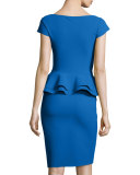 Kiarna Cap-Sleeve Peplum Cocktail Dress, Cobalt