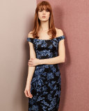 Off-The-Shoulder Floral-Print Sheath Dress, Blue