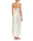 Embroidered-Lace Long Chiffon Gown, Ivory