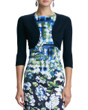 3/4-Sleeve Cashmere/Silk Knit Bolero Cardigan, Navy