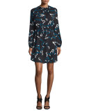 Lindi Long-Sleeve Printed Shirtdress, Balestra Black