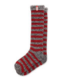 Striped Loop-Knit Knee Socks, Black/White/Lava Red/Mineral Blue