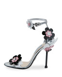 Floral Ankle-Wrap 110mm Sandal, Argento