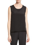 Mid-Length Silk Crepe Tank Top, Black