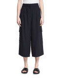 Owen Cropped Twill Wide-Leg Pants, Navy