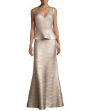 Sleeveless Peplum Bandage Gown, Rose Gold
